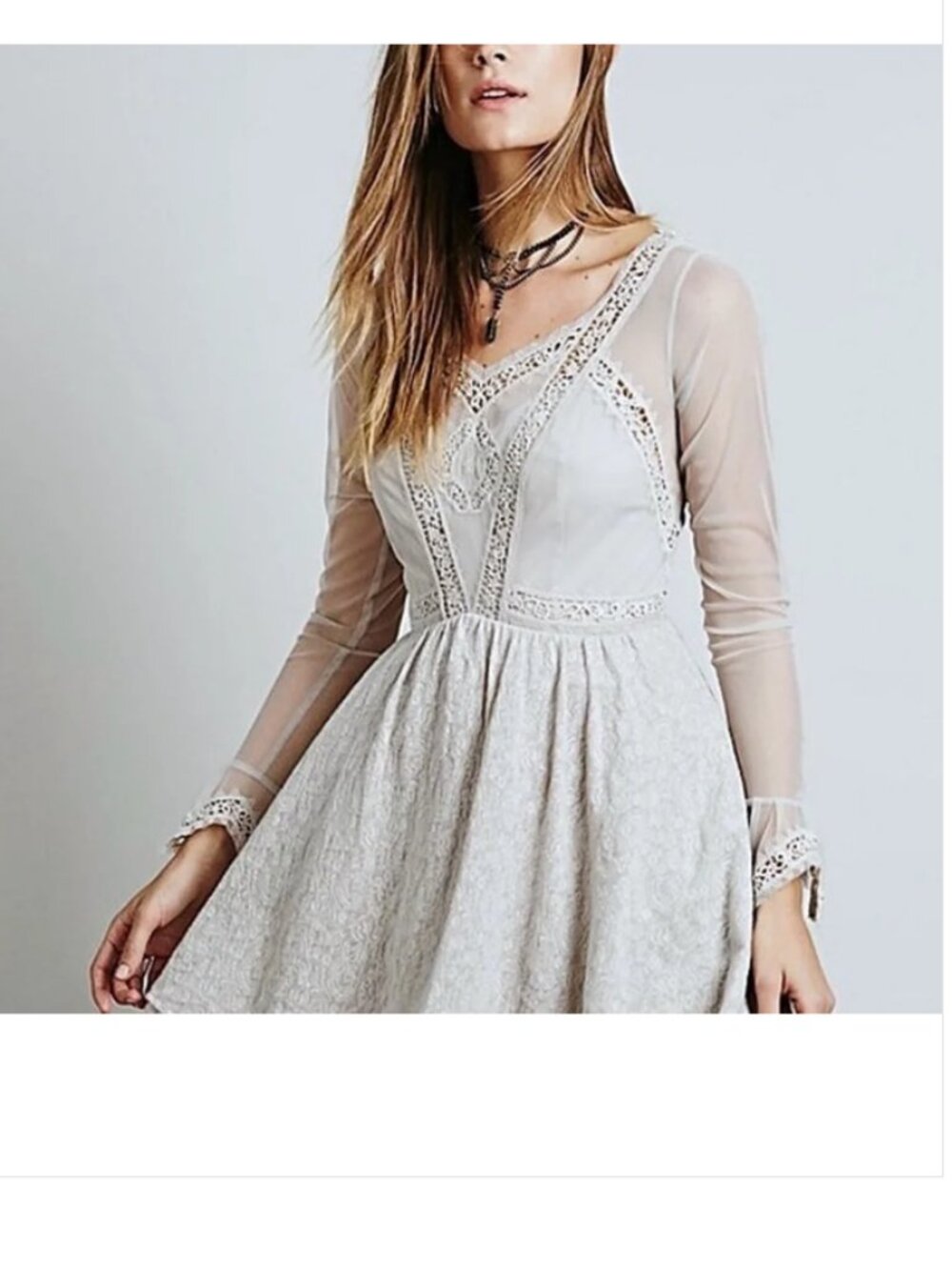 Free People Victorian Lace Mesh Skater Mini Dress